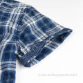 Men's Short Sleeve Denim Twill Plaid Shirt